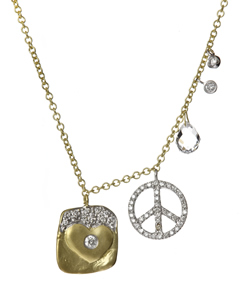 Meira T Diamond Heart and Peace Pendant Necklace