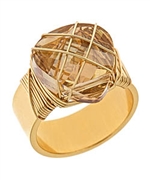 Janna Conner Designs Gold Large Pear Wire Wrapped Golden Shadow Swarovski Ring