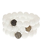 Krystal Sasso White Jade Crystal Ball Bracelet Set