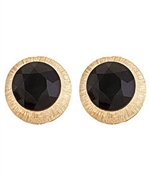 Yochi Jet Black Button Earrings