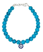 Charm-Detailed Turquoise-Blue Beaded Evil Eye Bracelet