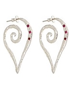 Amery Carriere Ruby and Sterling Silver Heart-Scroll Hoop Earrings