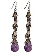 Ali NY Leaf Cluster Amethyst Drop Earrings