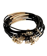 Bee Charming Luck in Love Black and Goldtone Rubber Bracelets