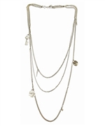 Yochi Extra Long Silver Multi Chain Necklace