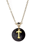 Diane Yang Black Shell Initial Necklace