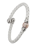 White Woven Leather Bracelet With A Freshwater Pearl