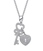 Lafonn Large Key and Dangling Heart Padlock Pendant Necklace
