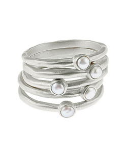 Baroni Five Pearl Stack Silver Rings