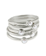 Baroni Five Pearl Stack Silver Rings