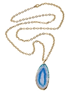 Privileged Sliced Blue Agate Pendant Necklace