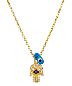 Sku Gold Vermeil and Blue Glass Hamsa Necklace