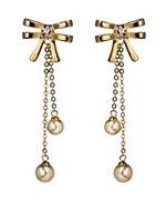 Ribbon and Faux Pearl Dangle Earrings