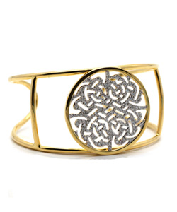 Tresor Diamond Logo Cuff in White and Yellow Gold