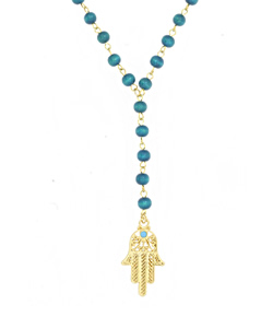 Ettika Hamsa Charm and Turquoise Rosary Chain