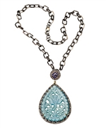 Divya Diamond Turquoise Tear Drop Filigree Pendant Necklace