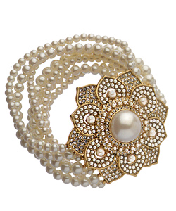 Carolee White Pearl Multi-Strand Flower Bracelet