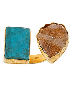 Primadina Turquoise and Tan Druzi Double Date Ring