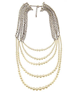 Blu Bijoux White Pearl and Chains Necklace