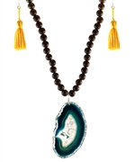 Krystal Sasso Green Agate Tassel Necklace