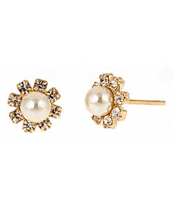Crystal and Faux Pearl Floral Stud Earrings