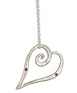 Amery Carriere Ruby and Sterling Silver Scroll-Heart Pendant Necklace