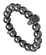LMD Skull Charm Grey Shell-Beaded Bracelet 