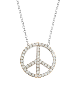 Large Peace Sign Pendant Necklace in Silver