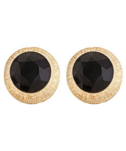 Yochi Jet Black Button Earrings