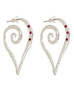 Amery Carriere Ruby and Sterling Silver Heart-Scroll Hoop Earrings